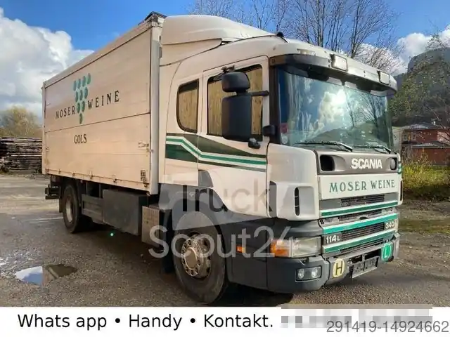 Solde Camion de boissonsSCANIA P114LB Getränkekoffer mit Lbw Bj 1999