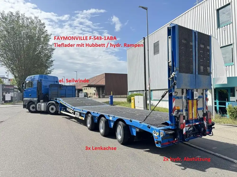 Dernier Modèle Semi-remorque surbaissé Faymonville F-S43-1ABA hydr.klapp-Rampen Hebebett 3xLenkachs