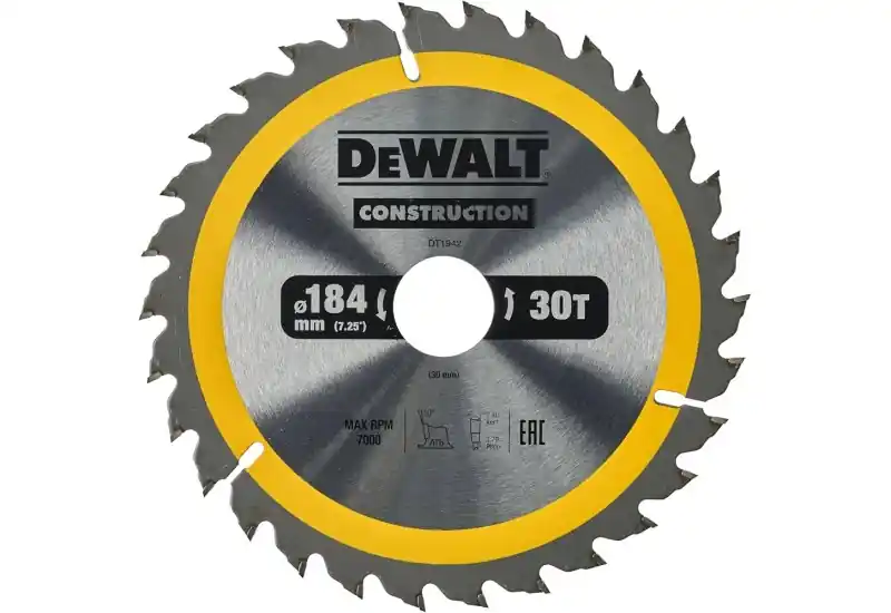DEWALT - Lame de scie circulaire portative Construction, 184x30 mm, 30 dents Haute Qualité