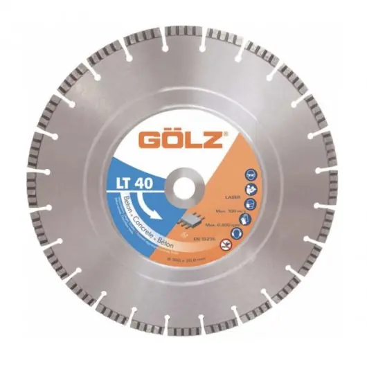 GÖLZ - Disque diamant LT40, coupe à sec et à eau - pour découpeuse ou scie de sol - ø 400 mm / alésage 25.40 mm Nouvelle Collection